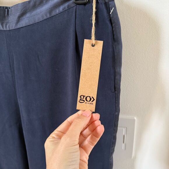 Go by GoSilk Mattes/Shine Wide Leg Silk Pants in Midnight Navy L NWT - Picture 5 of 12